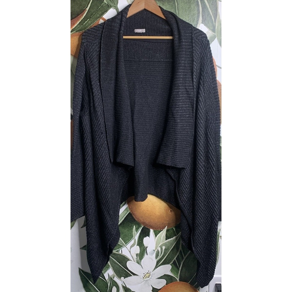 J Jill XL Open Black Waterfall Ribbed Cardigan Sweater Wool Blend